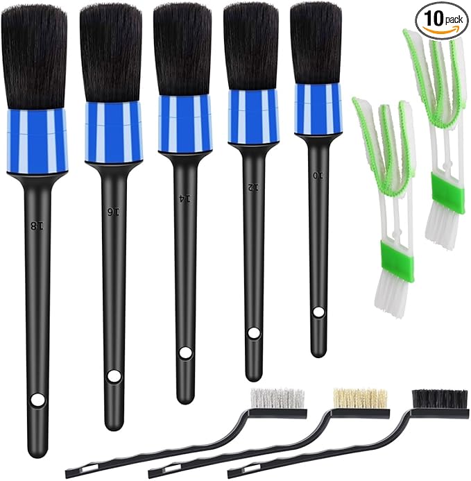 10pcs Detailing Brush Set, Multi-Purpose Car Detailing Brushes for Cleaning Car Interior, Exterior, Engine, Leather, Including 5 car Cleaning Brush, 3 Wire Brush, 2 Air Vent Brush,Blue