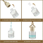 4Pcs Hanging Car Air Freshener, Empty Glass Perfume Bottle Pendant with Wooden Cap, Refillable Drift Freshener Diffuser for Essential Oils - Car Accessories for Women Men-Cylindrical