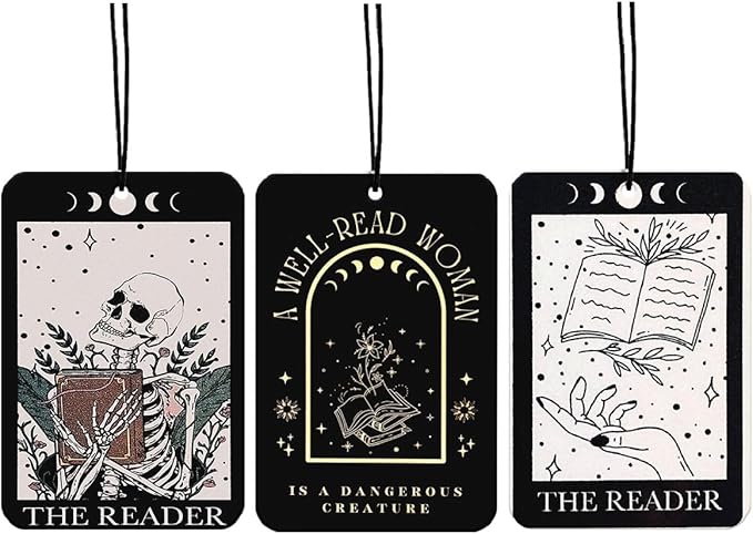 Funny Skull Goth Car Air Freshener Hanging 3Pcs, Reading Gothic Car Accessories Interior, Funny Bookworms Cars Rear View Mirror Decor Book Lover Bookaholics Bookworms Gift Book Club Gifts(Lavender)