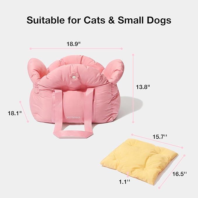 VETRESKA Dog Carrier Dog Car Seat for Small Dogs - Washable Cat Carrier Portable Puppy Bed for Car Seat of Easy Installation Pet Travel Carrier Bed with Storage Pocket & Safety Clip-On Leas