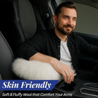 Andalus Brands Pure Australian Sheepskin Fluffy Car Center Console Cover, Luxurious Non-Shedding Furry Arm Rest Cover for Car, Versatile for All Seasons, White - (11.47" X 6.3")