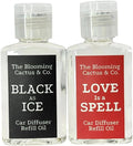 1 OZ Premium Car Diffuser Refill Oil – 2 Pack Long Lasting Fragrance Oil for Car, Home & Office | Compatible with Most Diffusers | Fresh, Pleasant Scent for Every Space (Black Ice + Love is a Spell)