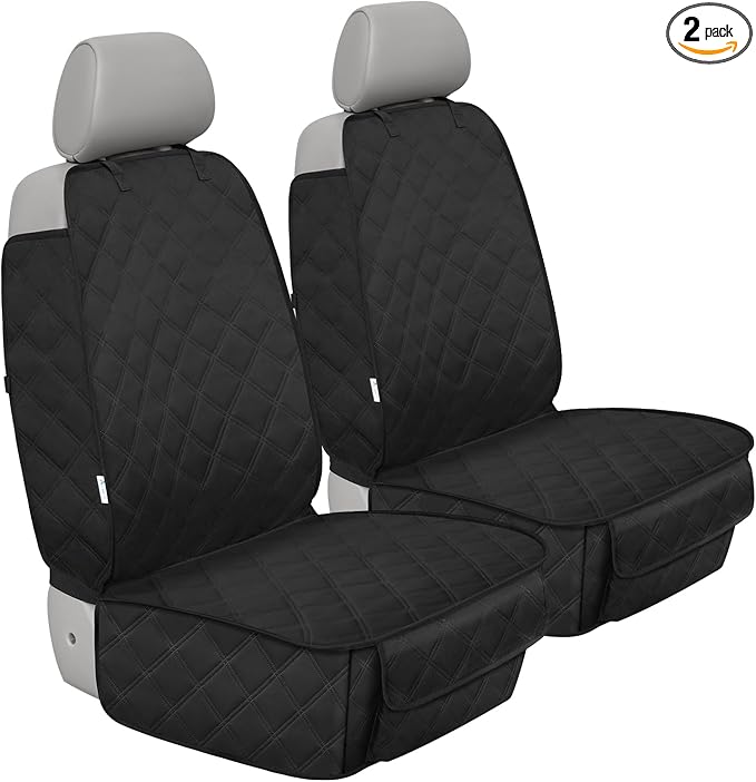 Heavy Duty Dog Front Seat Cover with Side Flaps - 900D Waterproof Car Seat Cover, Protects from Dirt, Fur & Scratches, Fits Captain Seats, Cars SUV Trucks Minivans(2-Pack)