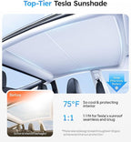 Wigoo Tesla Model Y Sunshade Roof [Never Sag, Nano Ice-Crystal Coatings] 3-Gen Heat Insulation Glass Roof Sun Shade, Accessories for Tesla Model Y 2020~2025, Tesla Interior Gray