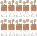 10 Pack,8ml Clear Glass Car Air Freshener Perfume Clip Diffuser,Empty Essential Oil Perfume Vials Diffuser Vent Outlet,Thick Glass Ornament With Wooden Caps,FREE Funnel,Dropper