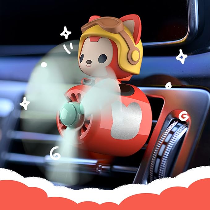 2 Pieces Car Air Fresheners, Cute Bear Pilot Car Diffuser, Propeller Air Outlet Vent Fresheners, Suitable for Automotive Interior Decoration (Red+Silver)