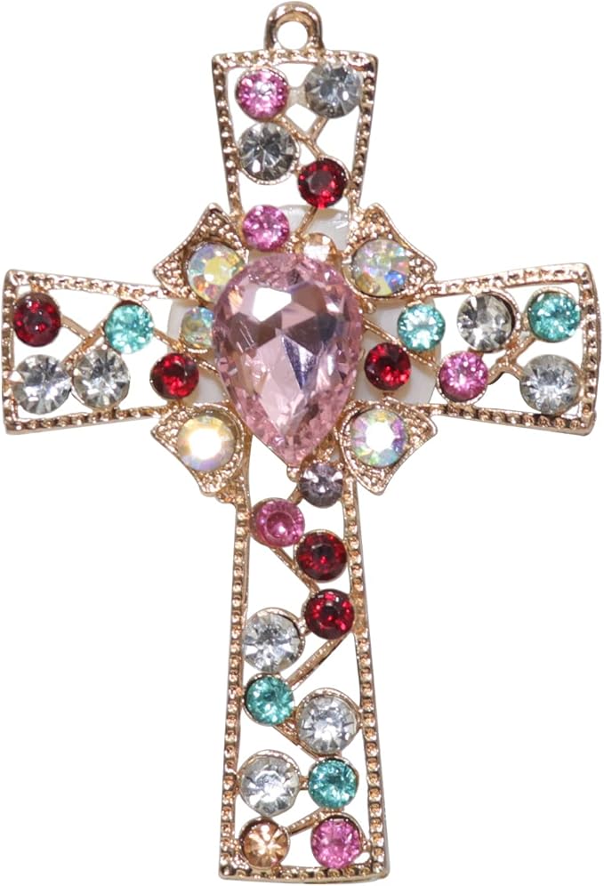 HungMieh 1PCS Bling Car Accessories for Women, Rhinestone Car Décor Interior, Car Charm Air Vent Clip with Pads for Fragrance (Cross Gemstone)