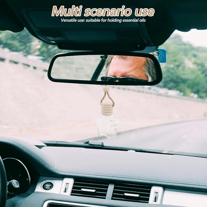 2pcs Sophisticated Star Bottle Car Hanging Perfume Refillable Empty Glass Diffuser Wedding Car Freshener Aromatherapy Glass Container