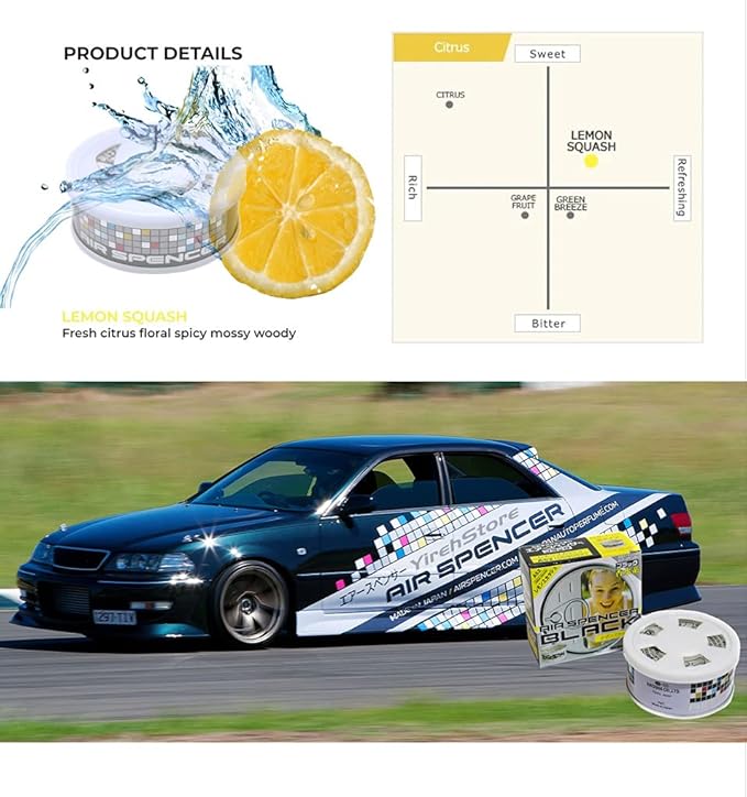 Eikosha Air Spencer Black Lemon Squash (A52) 4-packs, Heavy Duty, Last Long, JDM Japan Car Air Freshener