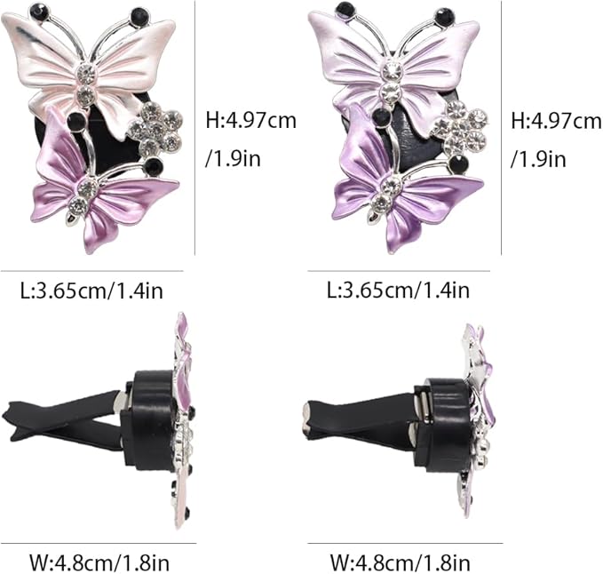 2pcs Butterfly Air Vent Clips Car Air Freshener Dubles Purple Pink Bling Butterflies Car Accessories Decor for Women
