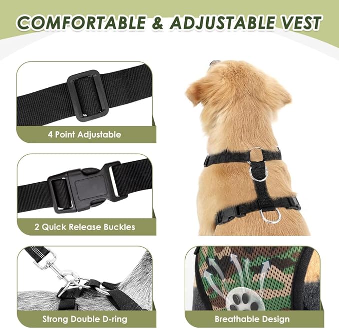 Lukovee Dog Seat Belt for Car, Adjustable Dog Car Harness for Large Medium Small Dogs, Soft Padded & Breathable Mesh Dog Seatbelt with Car Strap and Carabiner (Camouflage,S)