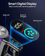 Cordless Vacuum Cleaner, 8-in-1 Cordless Stick Vacuum Cleaner with 3 Suction Modes, Up to 45mins Runtime, Rechargeable, Self-Standing, Vacuum Cleaners for Home Pet Hair Carpet Car Hard Floor, Purple