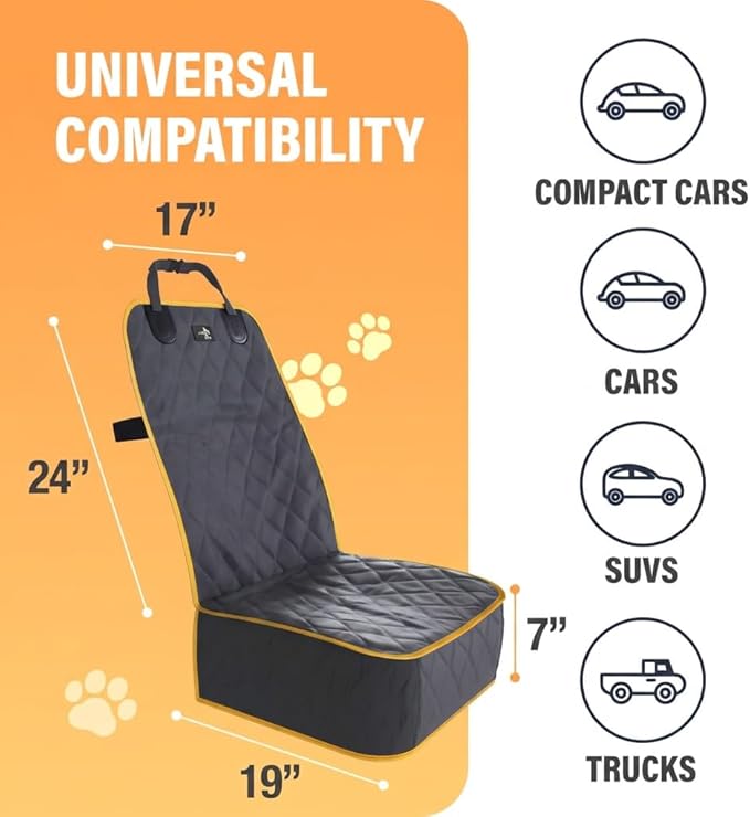 Active Pets Dog Car Seat Cover, Waterproof Front Seat Protector for SUV Truck Sedan, Pet Safety Travel Comfort System with Universal Fit, Orange