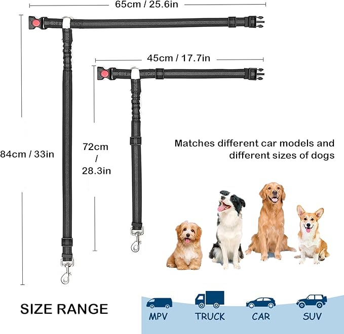 Removable Dog Seat Belt Harness for Car, 3 in 1 Pet Car Seatbelt Leash, Retractable Restraint Secures to Vehicle Headrest & Adjustable Reflective Dog Seatbelt Tether (Deep Blue, 1pcs)