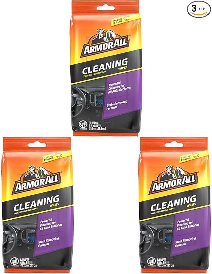 Armor All Car Interior Cleaner Wipes, Interior Cleaning Wipes for Cars, Trucks, Motorcycles, 60 Each (Pack of 3)