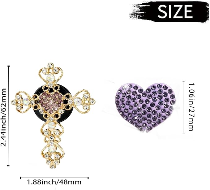 2PCS Bling Car Vent Clip Car Accessories, Crystal Rhinestone Cross and Heart Car Air Fresheners Vent Clips, Diamond Auto Air Conditioner Outlet Decoration Charm for Women