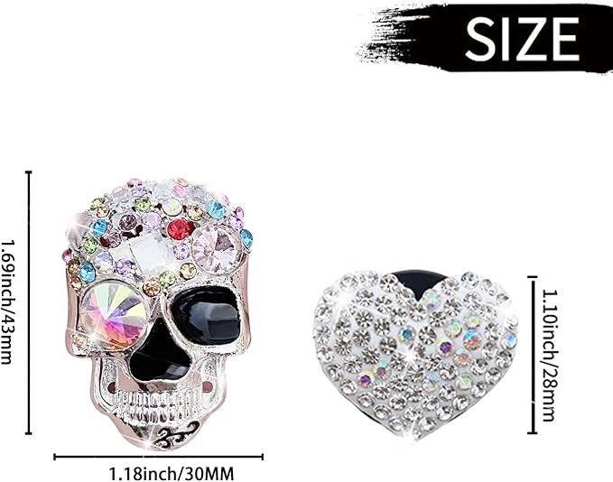 4 Pcs Crystal Skull Car Air Fresheners Vent Clips, Rhinestone Diamond Car Decoration, Silver