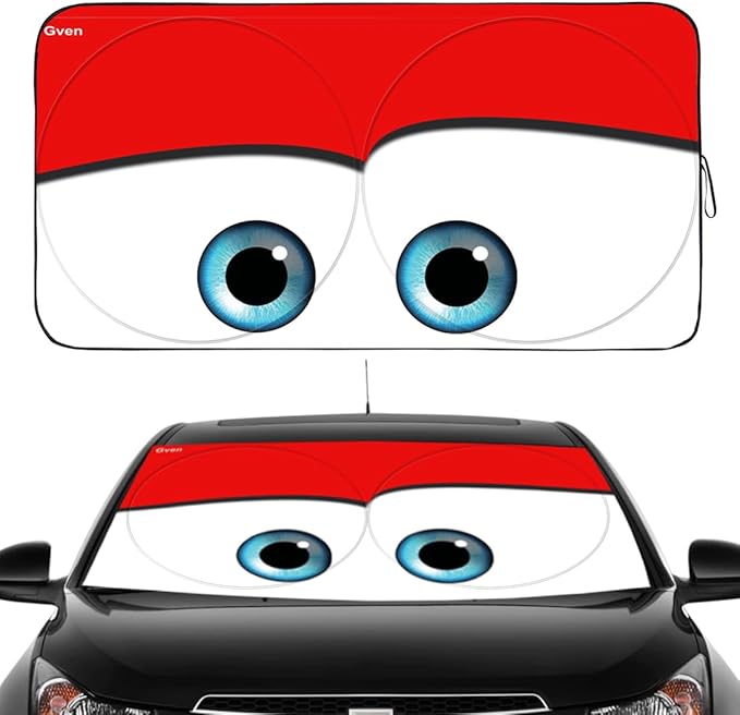GVEN Windshield Sun Shades Car Sun Shade Protector Blocks UV Rays for Full-Size Sedan & SUV, Mid-Size SUV, Sports Cars, Wagon and Mid-Size Pickup Truck Car Accessories (Red, L)