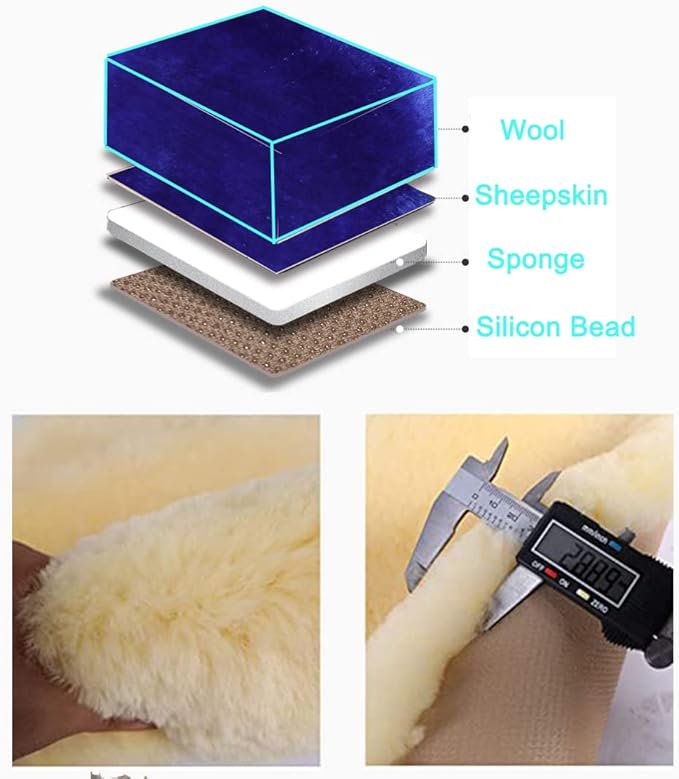 OGLAND Fluffy Genuine Australia Sheepskin Car Seat Cover for Auto Interior Accessories with Soft Fuzzy WoolNatural Fur Non-Slip (Blue, Front)
