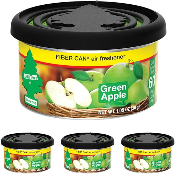 LITTLE TREES Car Air Freshener | Fiber Can Provides Long Lasting Scent for Auto or Home | Recycled Fiber | Green Apple, 4 Air Fresheners