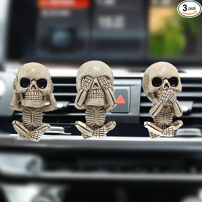 Car Air Freshener Vent Clip Men Women Car Interior Accessories 3 Pack Cute Skull Car Air Conditioner Vent Decoration, for Automotive Home Room Bathroom Christmas Halloween Gifts