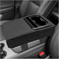 Car Center Console Armrest Pillow, 14"×8.3" Waterproof Leather Armrest Box Cover with Cup and Phone Holder, Soft Memory Foam Arm Rest Console Pad Protector for SUV Truck (Black, Glossy)