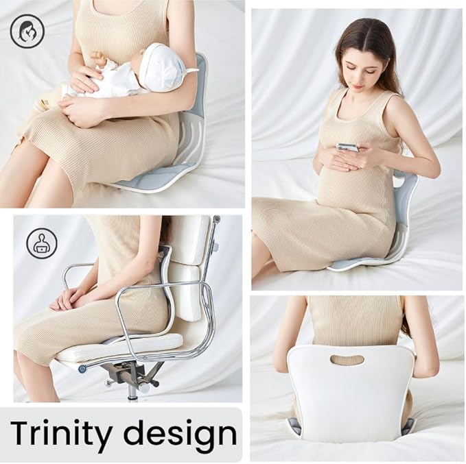 Ergonomic Lumbar Support Cushion, Silver, 460mm x 440mm x 340mm, Large, for Office Chairs & Car Seats, Posture Correction, Pregnancy Comfort,110-300 lbs Capacity