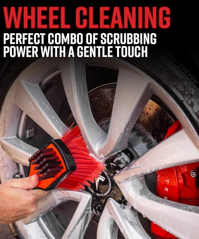 Adam's Polishes Double Sided Car Detailing Brush Wheel Brush & Tire Brush for Wheel Cleaning | Soft, Durable Chemical Resistant Bristles Against The Harshest Wheel & Tire Cleaner