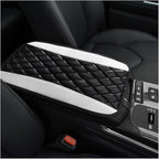 Car Center Console Cushion Pad, 12.6 × 7.48 Inches Waterproof Car Armrest Seat Box Cover, PU Leather Armrest Cover Protector for Most Vehicle, Universal Car Interior Accessories (White)