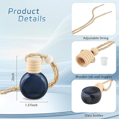 24 Pcs Black Car Hanging Air Fresheners Empty Glass Diffuser Bottles Pendant Perfume Bottle For Essential Oil Fragrance Aromatherapy Auto Interior Ornaments Decor (Oblate-Black)