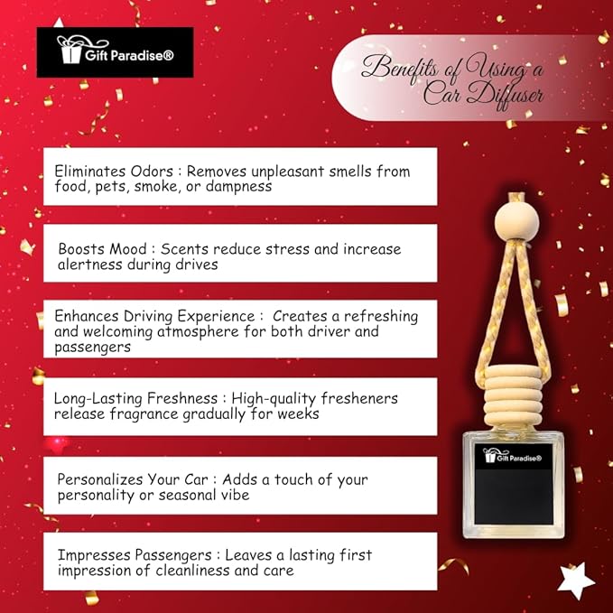 Gift Paradise® Leather & Labdanum Car Air Freshener Set of 3 – Luxury Hanging Diffusers with Wooden Cap & Velvet Gift Bag (10 ml Each) | Long-Lasting, Non-Toxic Men’s Fragrance for Car, Home & Office