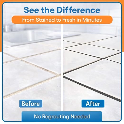 Gray Grout Paint Pen Tile Grout Colorant & Sealer Marker, Quick-Dry, Ideal for Bathroom, Shower, Kitchen Tiles Restores Grout Lines, 3 Adjustable Tips (2-3 mm) 2 Pack