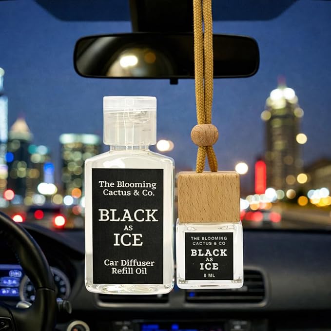 Car Air Freshener, Luxury Car Diffuser with 1 Oz Refill, Phthalate Free Fragrance – Long Lasting Scent | Refillable Hanging Air Freshener for Car, Home, Office | Made in USA (Black Ice (Type)