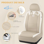 PIC AUTO Car Seat Covers, Cute Rabbit Premium Beige Leather Seat Covers, Universal Fit Front Seat Covers for Cars, Trucks, SUVs, Soft & Wear-Resistant Auto Interior Protection with Airbag-Compatible