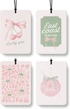 Pink Coquette Bow Cherry Disco Ball Cologne Car Air Freshener 4 Pcs, Boho Floral Beach Hanging Air Freshener for Cars Bathroom Dorm Books Decor, Pink Girly Accessories Gifts for Women Girls