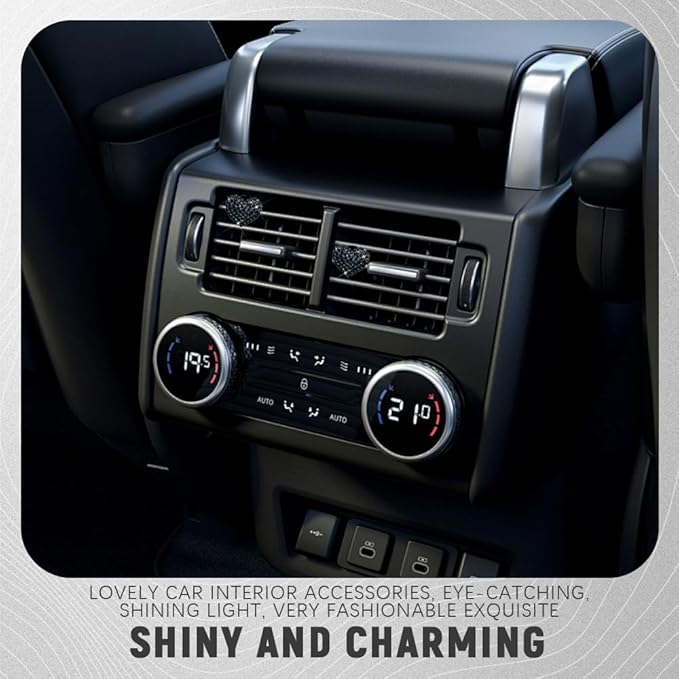 2PCS Bling Heart Air Vent Clips, Heart Shaped Crystal Air Freshener Vent Clips, Rhinestone Air Conditioning Outlet Clip, Universal Interior Decor Car Accessories for Women Girl (Black)