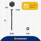 5/16 x 6 (50 Pack) Lag Screw Kit, 50 Screws and 50 Washers, Ceramic Black Ruspert Coating for Exterior Use, Meets ASTM A307 and ASME B18.2.1, Industrial/Commerical Grade by Makers Bolt
