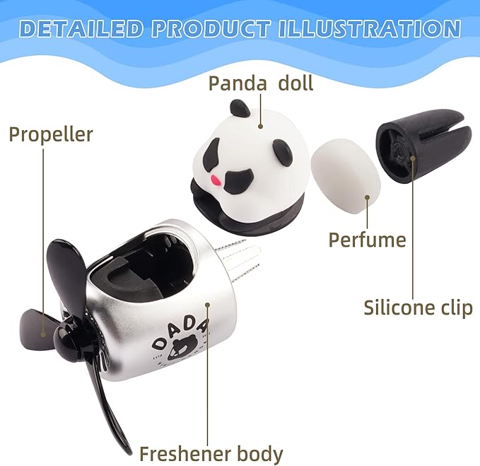 Car Air Freshener Cute Cartoon Panda Bear Pilot Car Diffuser Rotating Propeller Automotive Air Outlet Fan Creative Car Perfume Decoration Cool Car Accessories