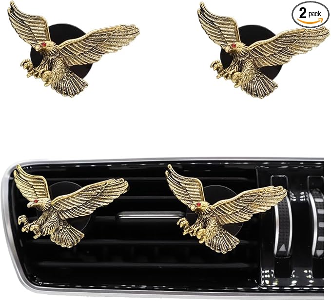 Vintage Eagle Car Air Freshener Vent Clips,2pcs Alloy Golden Hawk Vent Clips Car Accessories,Refillable Car Diffuser with Felt Mads