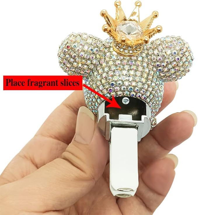 Handmade Bling Rhinestone Bear Car Air Freshener Cute Ornaments Car Vent Clips Accessories Perfume Clip Aromatherapy Diffuser Fragrance Cotton Pad Car Interior Decoratio Women Girl (AB白)