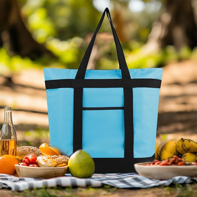 mosago 2PK Reusable Grocery Tote Bags, Insulated Cooler Shopping Bag for Women, Pizza/Food Delivery Bags to Keep Food Hot/Cold for Commercial Food Transport, Cooler Bag for Travel/Picnic, Collapsible