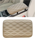 Car Center Console Cushion Pad, 12.48×7.40 Inches Waterproof Car Armrest Seat Box Cover, Comfortable PU Leather Vehicle Armrest Cover Protector, Car Decor Interior Accessories (Beige)