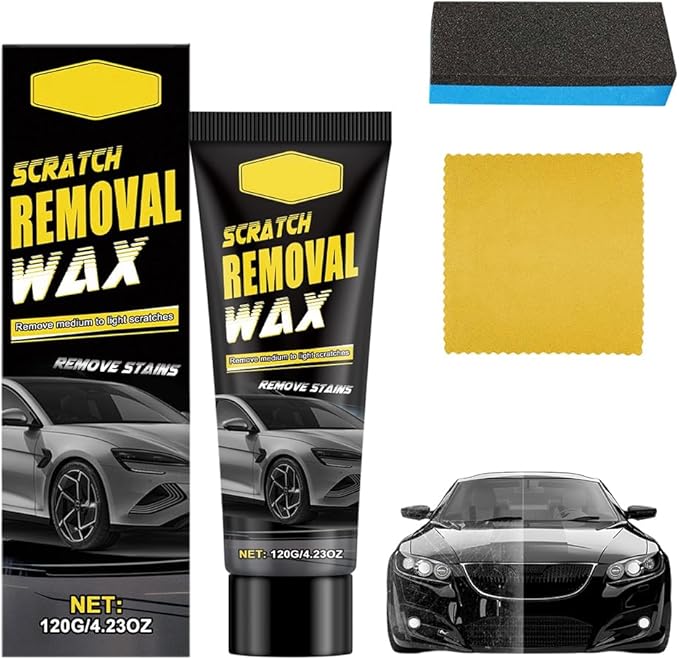 Car Scratch Removal Wax, Remove Medium and Light Scratches, Upgrade Scratch Repair Polishing Wax, Professional Car Scratch Remover Paste with Towel & Sponge (1 Set)