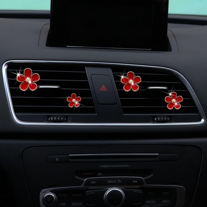 4Pcs Car Accessories Daisy Flowers Cars Air Freshener Vent Clips,4 Sizes Cute Car Flowers,Clips,Girly Women Flowers Cars Accessories,Refillable,Diffuser Air Fresheners Accessories (Red)