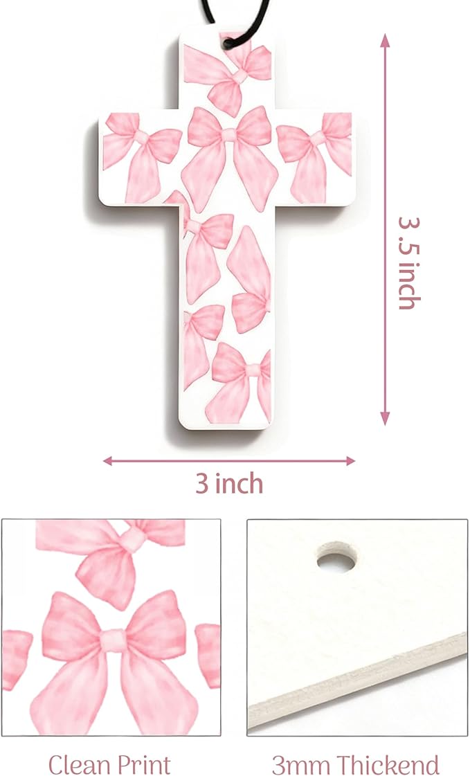 Inspirational 5pcs Car Air Freshener Cute Pink Bow Coquette Bible Verses Automotive Accessories Car Interior Hanging Scents Mirror Decor Christian Gifts for Women Girls