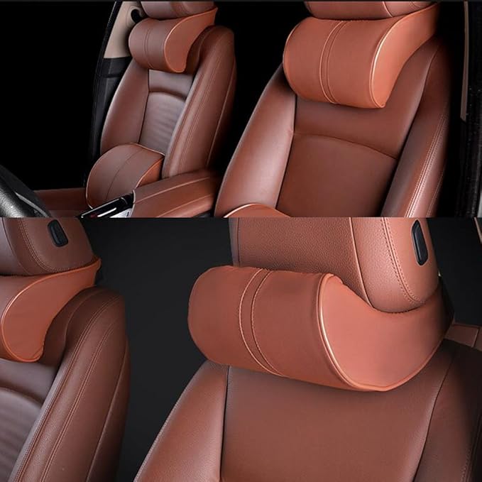 Car Seat Neck Pillow Headrest Head Support Pillow Cushion Pad Soft Memory Foam PU Soft Leather Comfortable with Adjustable Strap
