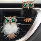 Riloer Bling Crystal Owl Car Air Vent Clip Charms, 2 Pcs Natural Car Vent Clip Air Freshener, Fashion Charms Car Essential Oil Diffuser, Car Accessories for Women (Black and White)