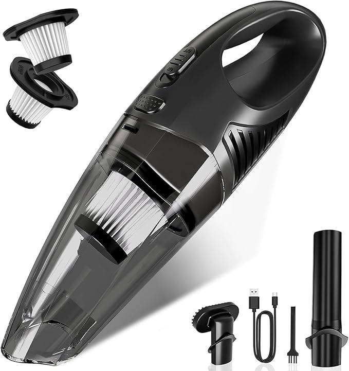 Handheld Vacuum Cordless, Rechargeable Car Vacuum Cleaner with Multiple Attachments, Portable Hand Held Vacuum Suction Power, Mini Vacuum for Car, Home, Pet Hair, Office, Desk, Keyboards Black