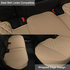 Black Panther Luxury PU Leather Rear Car Seat Cover, Compatible with Most Vehicles with 5 Seats, Adjustable Length 49-55'', Diamond Pattern Embroidery (Beige)