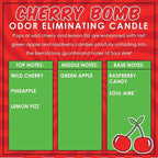 Cherry Bomb Two Pack Odor Eliminating Highly Fragranced Candle - Eliminates 95% of Pet, Smoke, Food, and Other Smells Quickly - Up to 80 Hour Burn time - 12 Ounce Premium Soy Blend